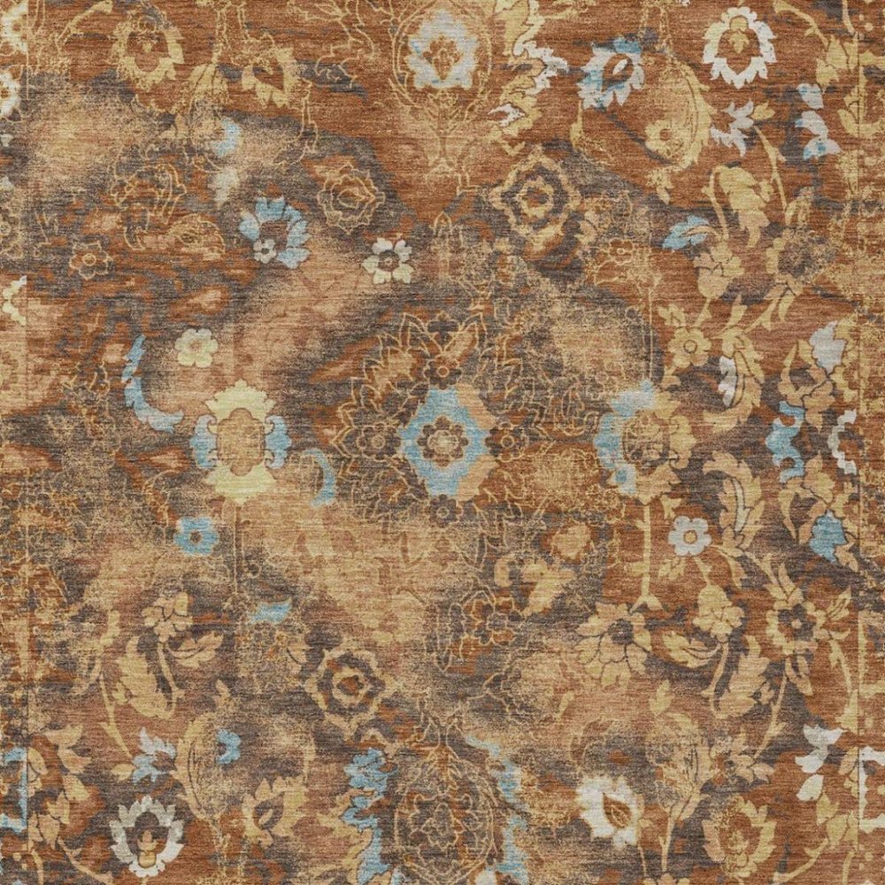 5' X 8' Orange And Rust Floral Washable Indoor Outdoor Area Rug — view 8