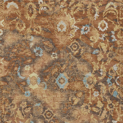 5' X 8' Orange And Rust Floral Washable Indoor Outdoor Area Rug