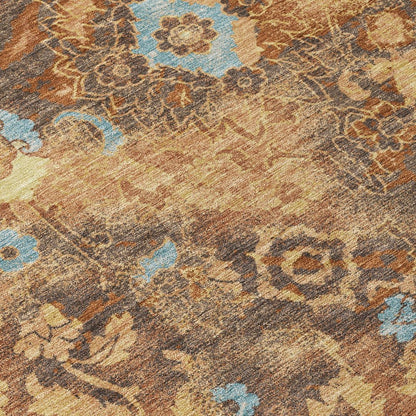 5' X 8' Orange And Rust Floral Washable Indoor Outdoor Area Rug