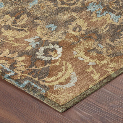 8' X 10' Orange And Rust Floral Washable Indoor Outdoor Area Rug HomeRoots