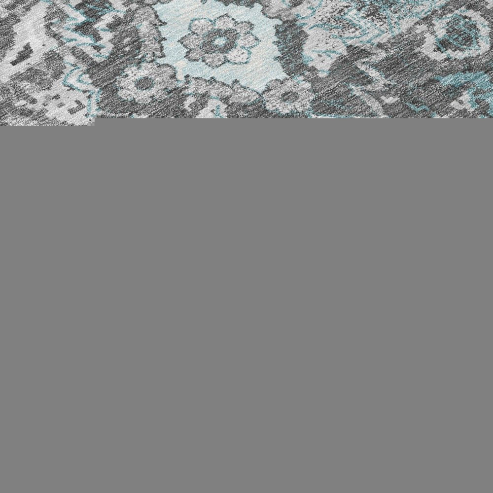 8' Silver And Gray Round Floral Washable Indoor Outdoor Area Rug — view 5