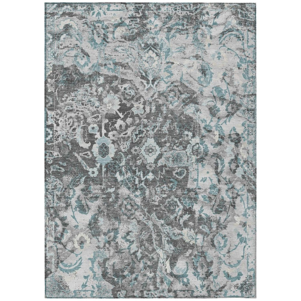 8' X 10' Silver And Gray Floral Washable Indoor Outdoor Area Rug — view 1