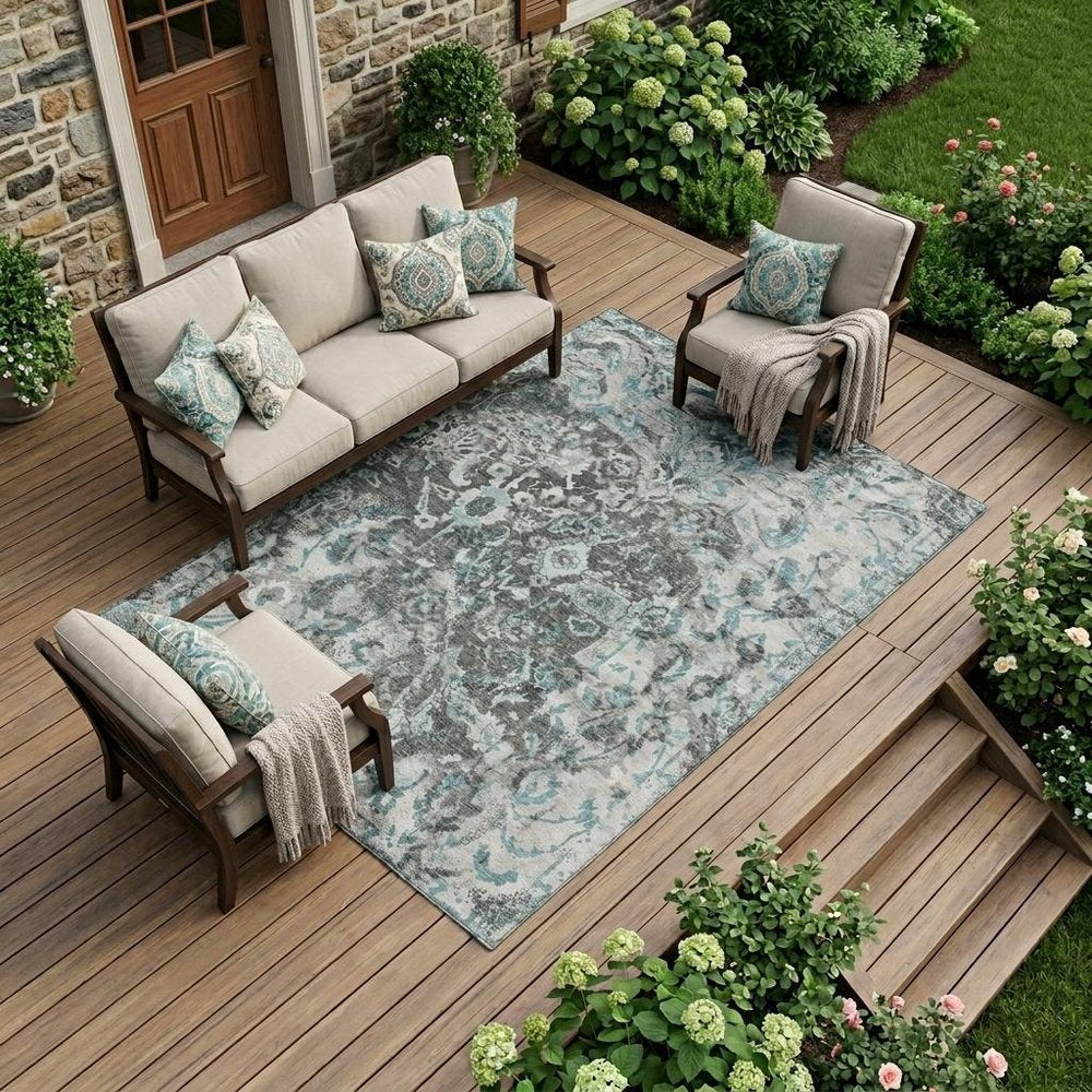 8' X 10' Silver And Gray Floral Washable Indoor Outdoor Area Rug HomeRoots