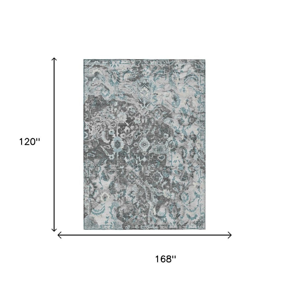 10' X 14' Silver And Gray Floral Washable Indoor Outdoor Area Rug HomeRoots