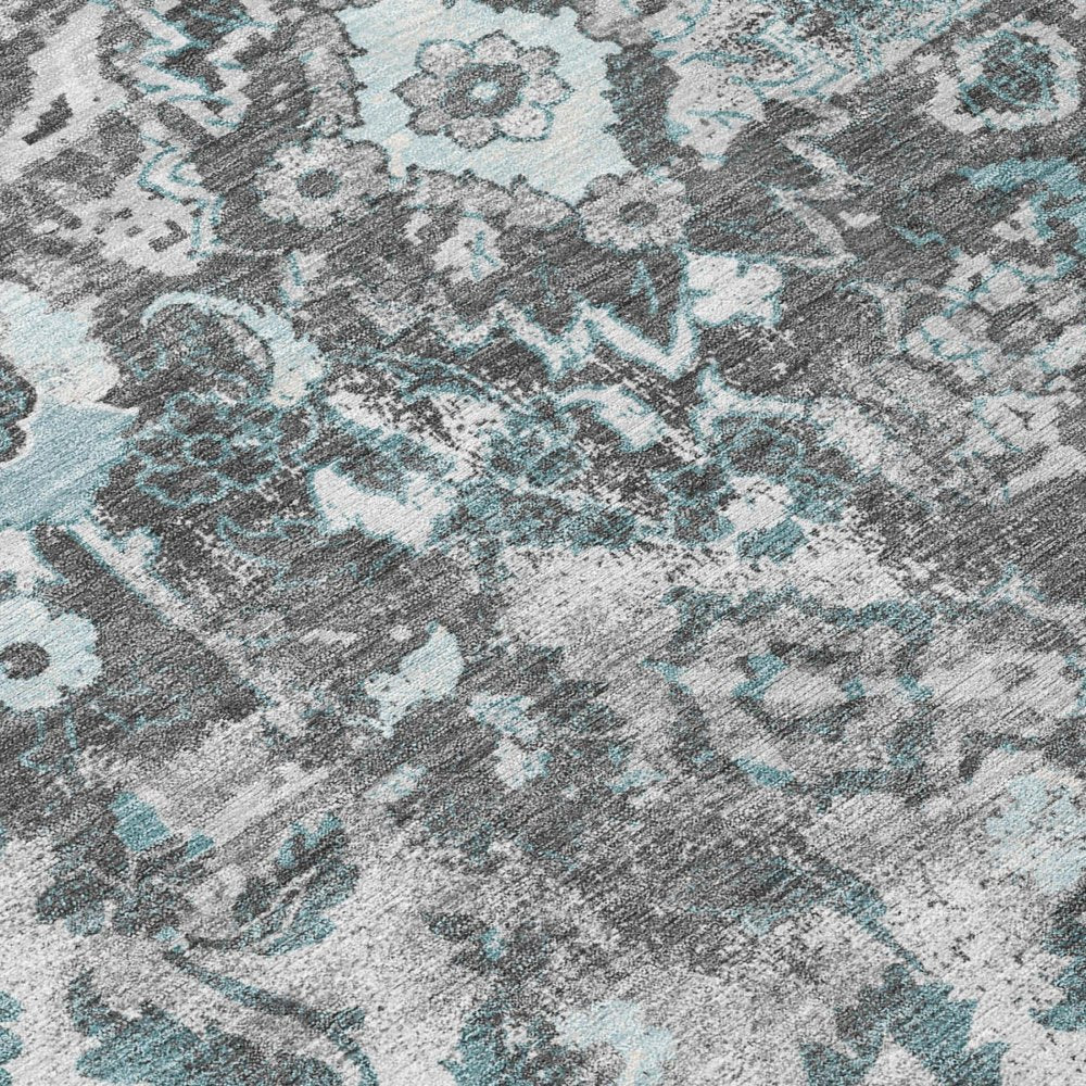10' X 14' Silver And Gray Floral Washable Indoor Outdoor Area Rug — view 3