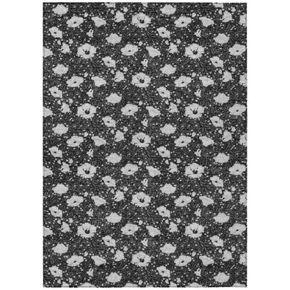 5' X 8' Black And Graphite Floral Washable Indoor Outdoor Area Rug HomeRoots