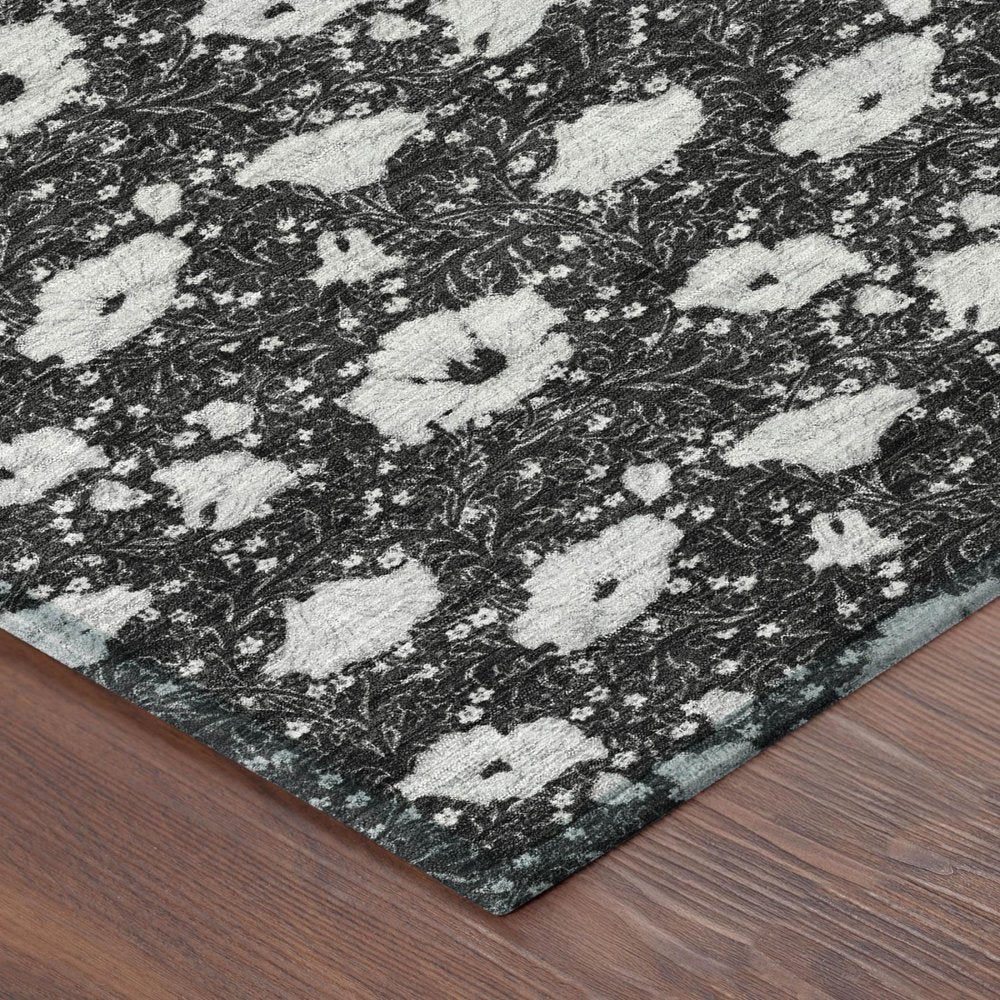 5' X 8' Black And Graphite Floral Washable Indoor Outdoor Area Rug HomeRoots