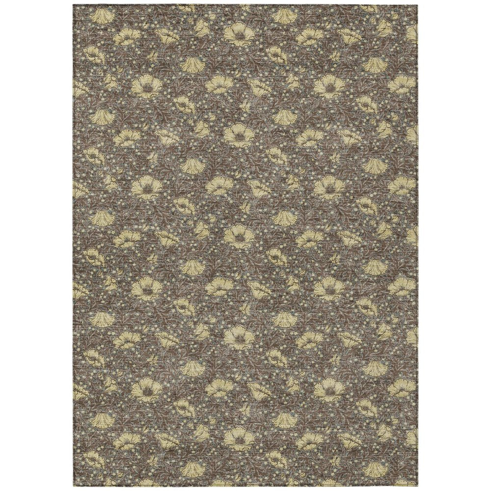 3' X 5' Brown And Coffee Floral Washable Indoor Outdoor Area Rug HomeRoots