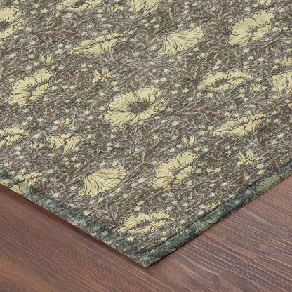 3' X 5' Brown And Coffee Floral Washable Indoor Outdoor Area Rug HomeRoots