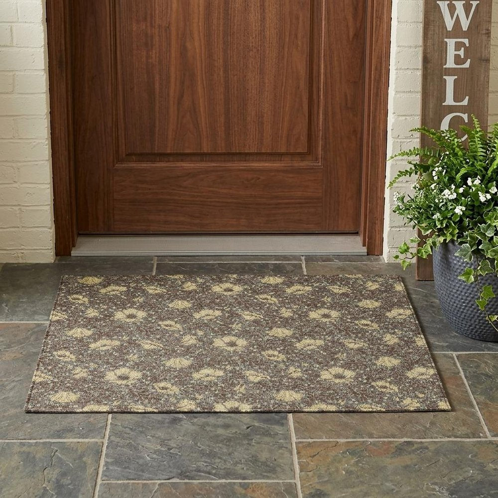 3' X 5' Brown And Coffee Floral Washable Indoor Outdoor Area Rug HomeRoots