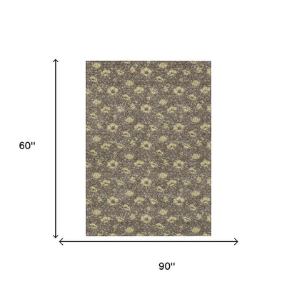 5' X 8' Brown And Coffee Floral Washable Indoor Outdoor Area Rug HomeRoots