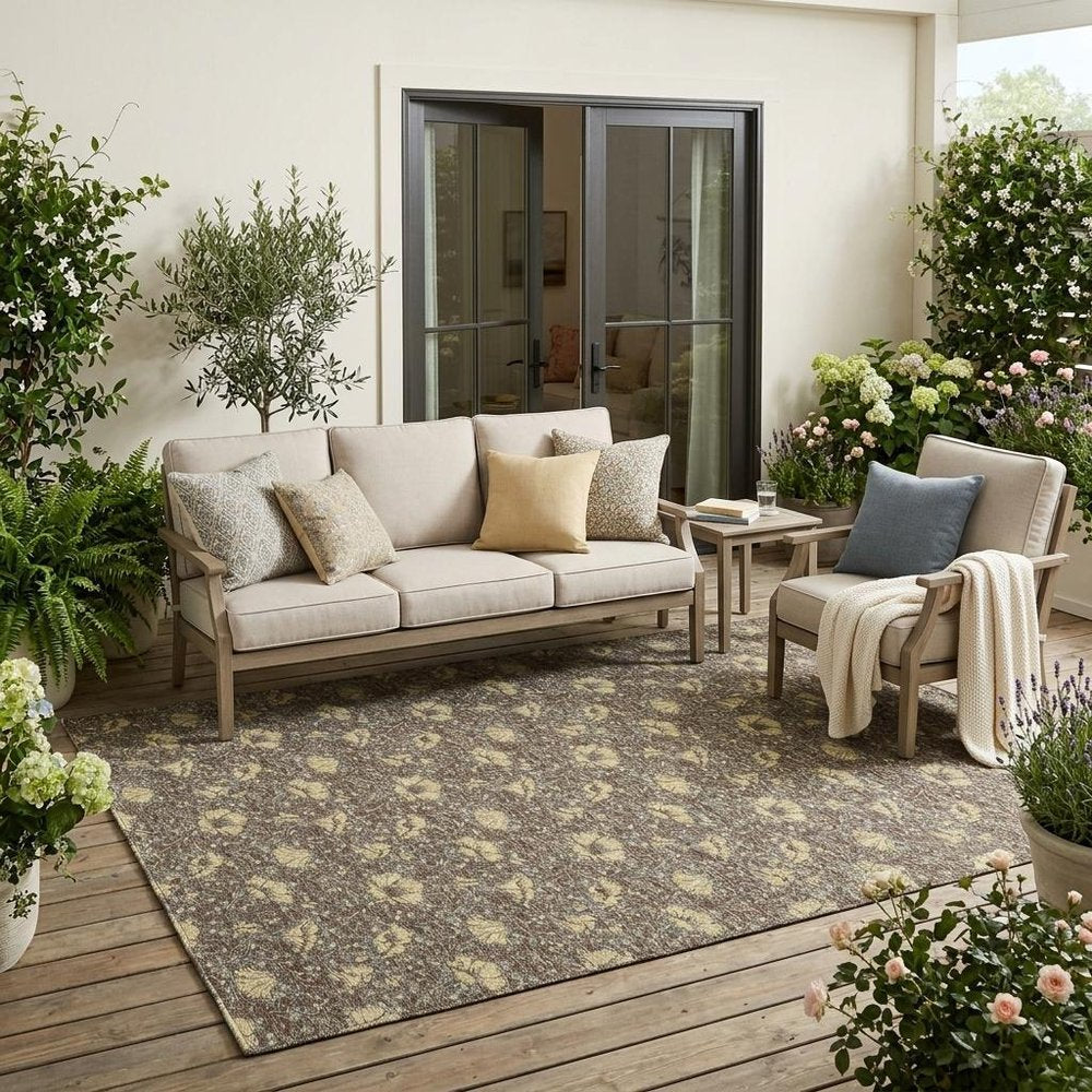 5' X 8' Brown And Coffee Floral Washable Indoor Outdoor Area Rug HomeRoots