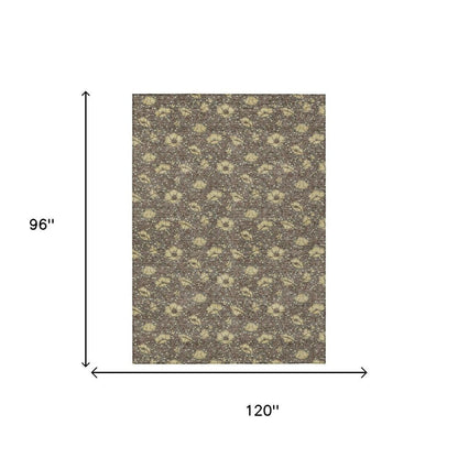 8' X 10' Brown And Coffee Floral Washable Indoor Outdoor Area Rug HomeRoots