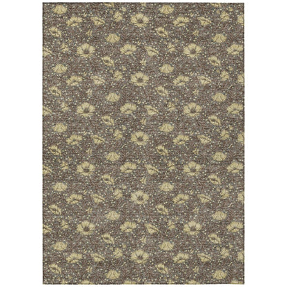 8' X 10' Brown And Coffee Floral Washable Indoor Outdoor Area Rug HomeRoots