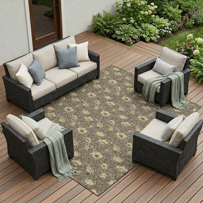 9' X 12' Brown And Coffee Floral Washable Indoor Outdoor Area Rug HomeRoots