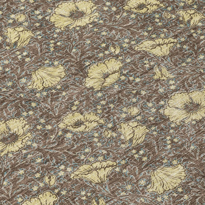 9' X 12' Brown And Coffee Floral Washable Indoor Outdoor Area Rug