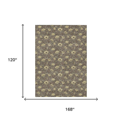 10' X 14' Brown And Coffee Floral Washable Indoor Outdoor Area Rug HomeRoots