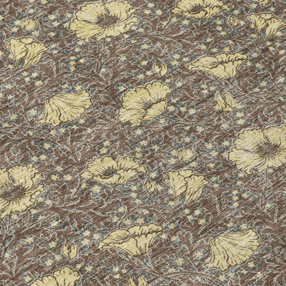 10' X 14' Brown And Coffee Floral Washable Indoor Outdoor Area Rug — view 3