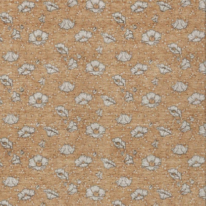 3' X 5' Copper And Orange Floral Washable Indoor Outdoor Area Rug