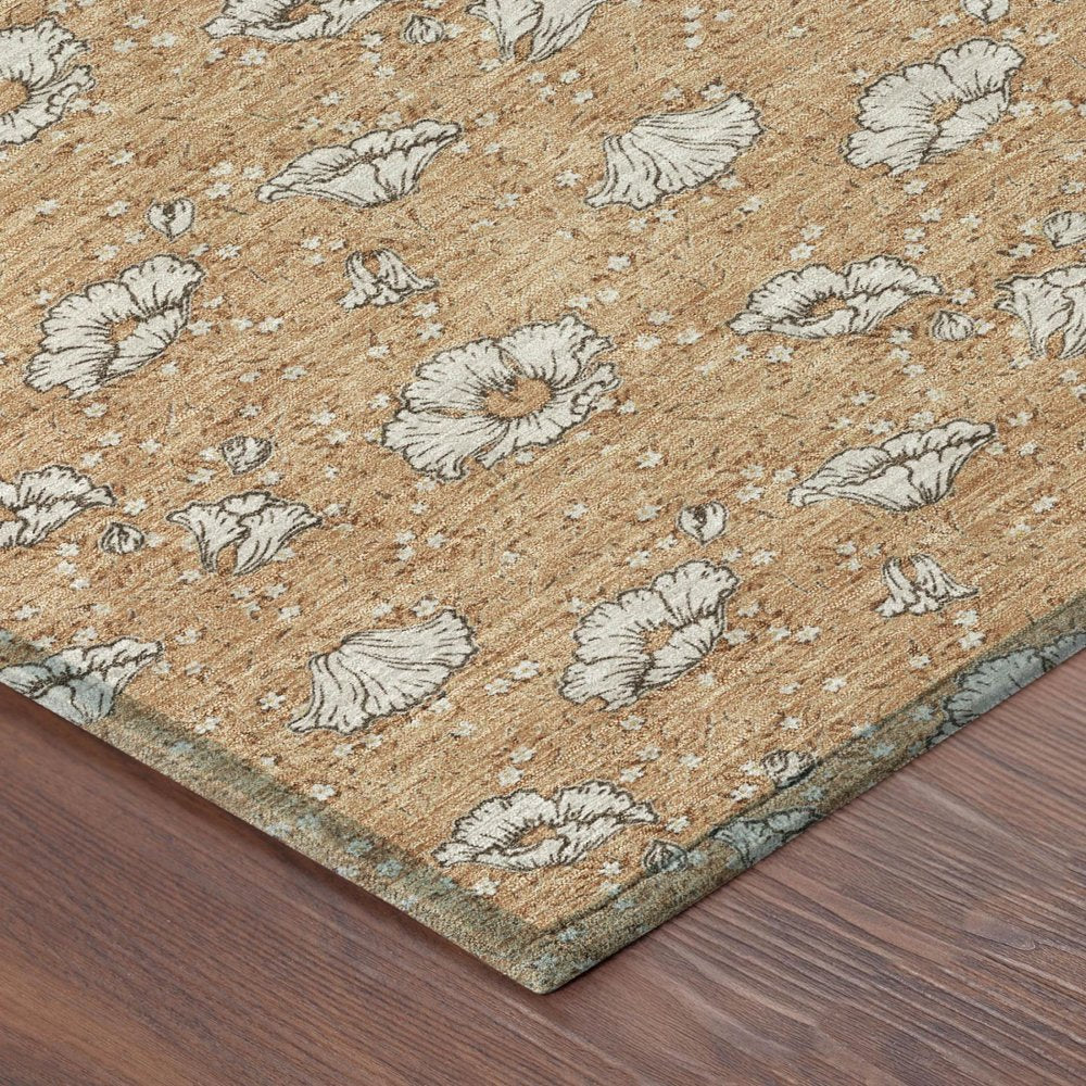 3' X 5' Copper And Orange Floral Washable Indoor Outdoor Area Rug — view 3