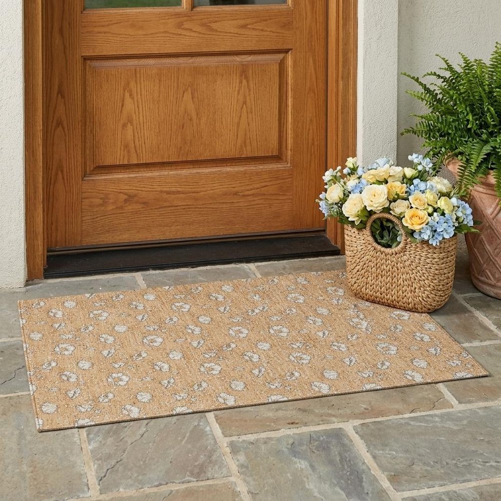 3' X 5' Copper And Orange Floral Washable Indoor Outdoor Area Rug HomeRoots