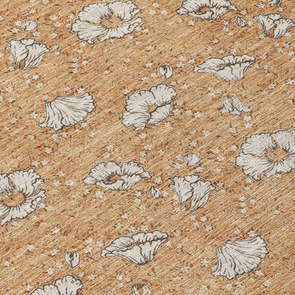 3' X 5' Copper And Orange Floral Washable Indoor Outdoor Area Rug