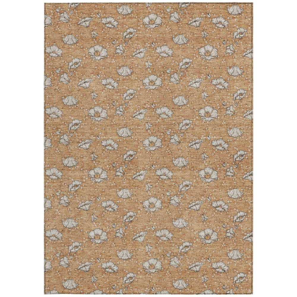 5' X 8' Copper And Orange Floral Washable Indoor Outdoor Area Rug — view 7