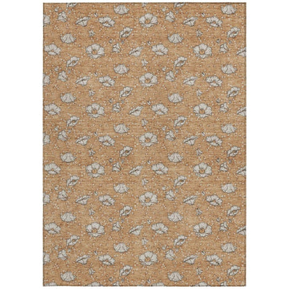 5' X 8' Copper And Orange Floral Washable Indoor Outdoor Area Rug