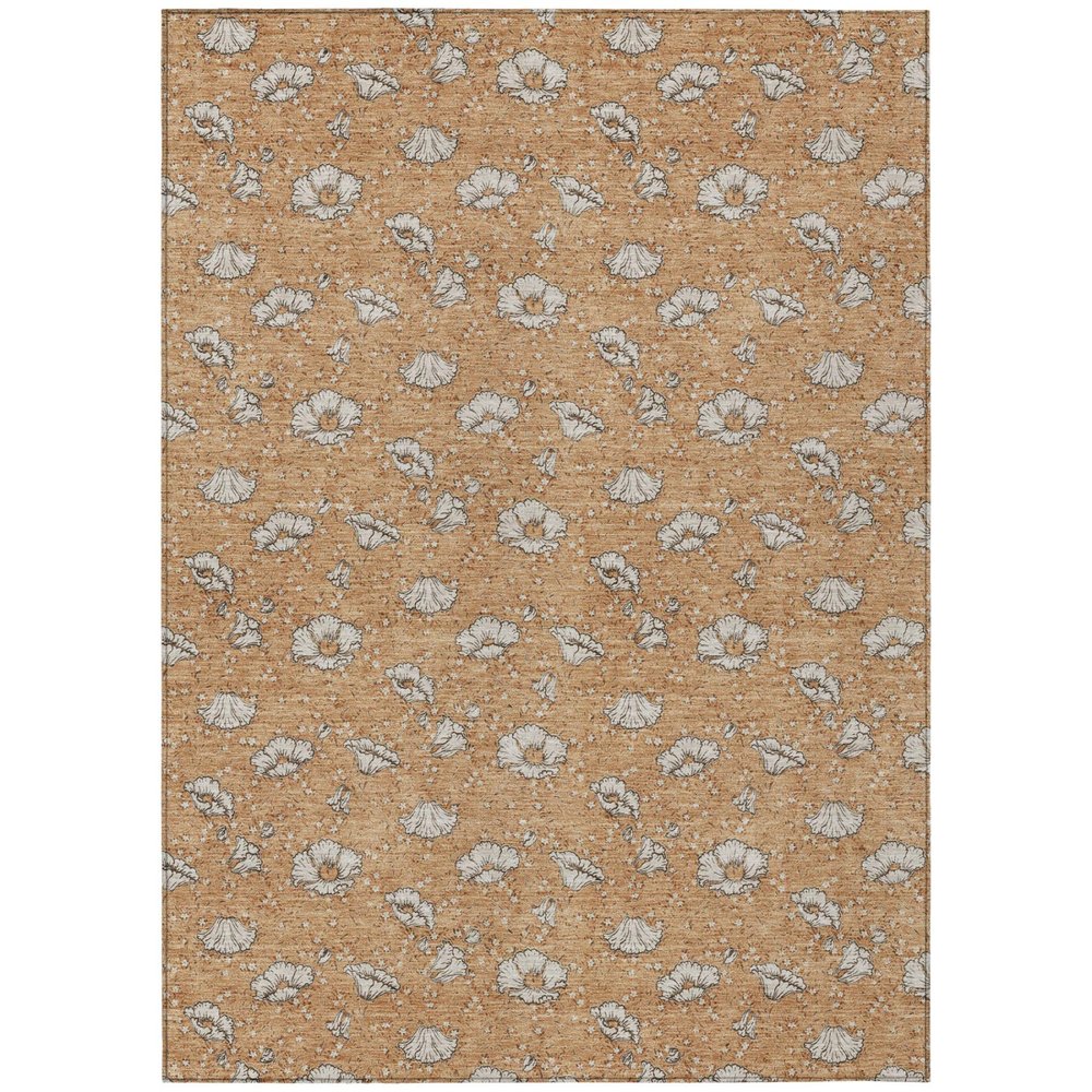 8' X 10' Copper And Orange Floral Washable Indoor Outdoor Area Rug HomeRoots