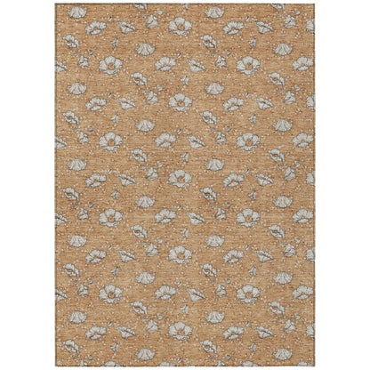 8' X 10' Copper And Orange Floral Washable Indoor Outdoor Area Rug HomeRoots