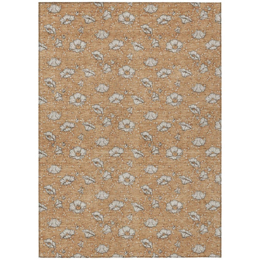 8' X 10' Copper And Orange Floral Washable Indoor Outdoor Area Rug