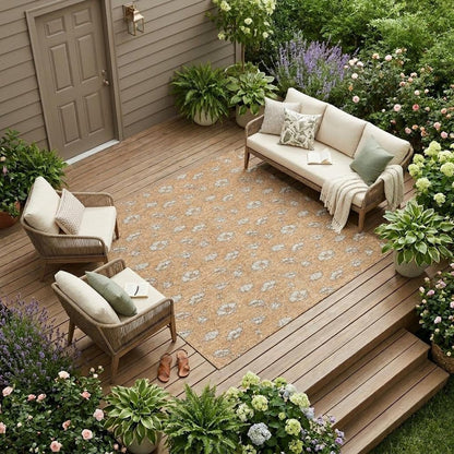 8' X 10' Copper And Orange Floral Washable Indoor Outdoor Area Rug HomeRoots