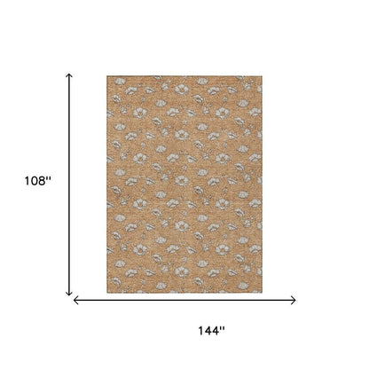 9' X 12' Copper And Orange Floral Washable Indoor Outdoor Area Rug HomeRoots