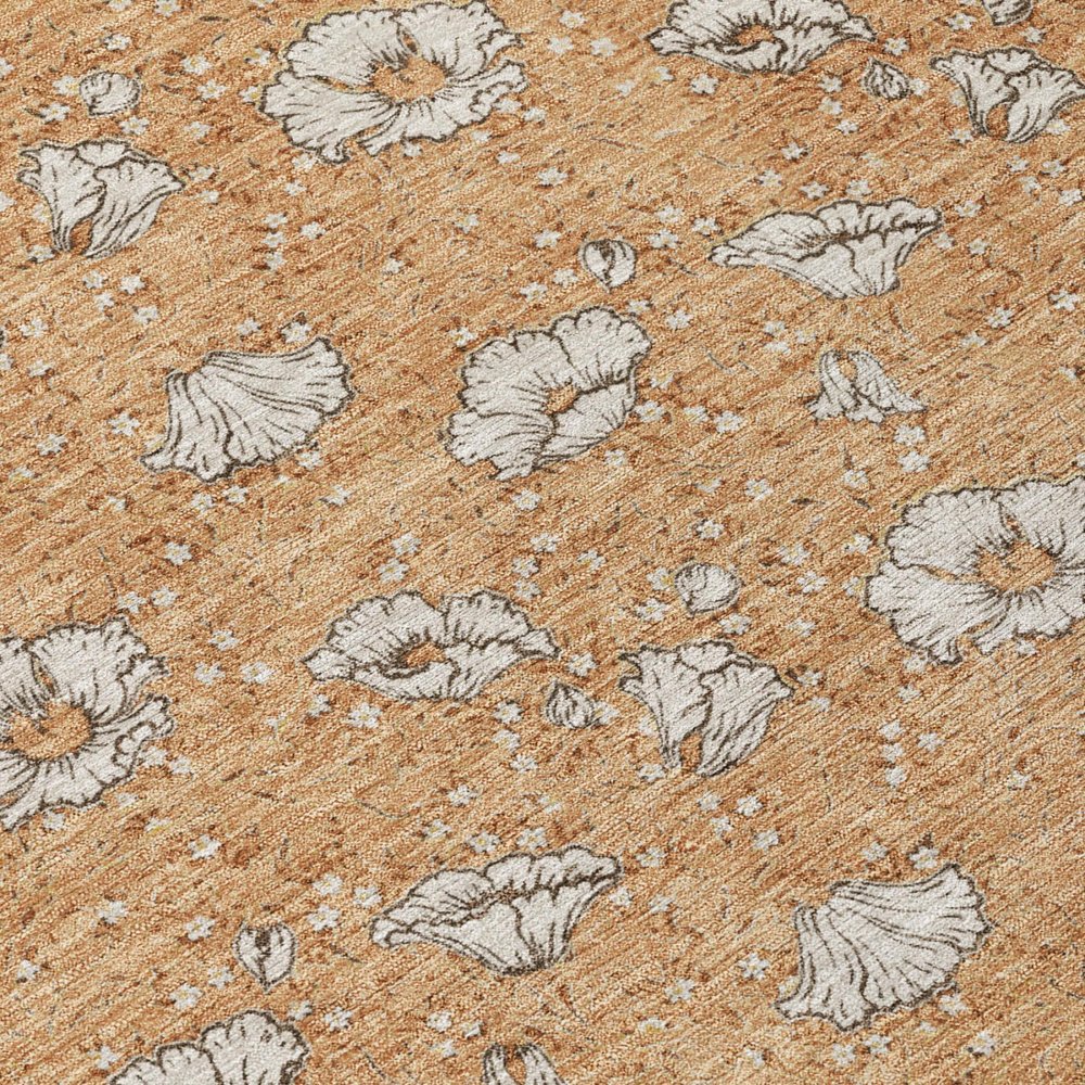 9' X 12' Copper And Orange Floral Washable Indoor Outdoor Area Rug — view 4