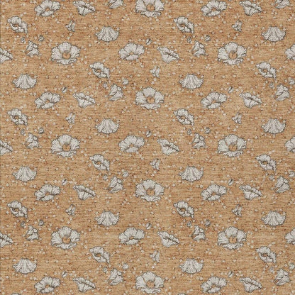 10' X 14' Copper And Orange Floral Washable Indoor Outdoor Area Rug