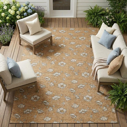 10' X 14' Copper And Orange Floral Washable Indoor Outdoor Area Rug HomeRoots