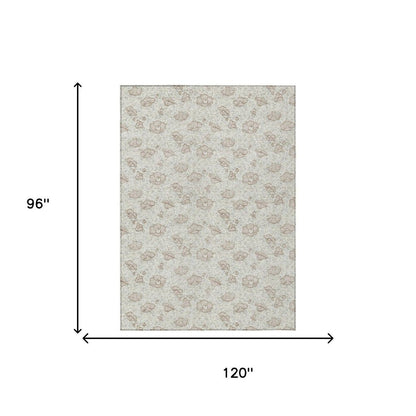 8' X 10' Ivory And Pearl Floral Washable Indoor Outdoor Area Rug HomeRoots