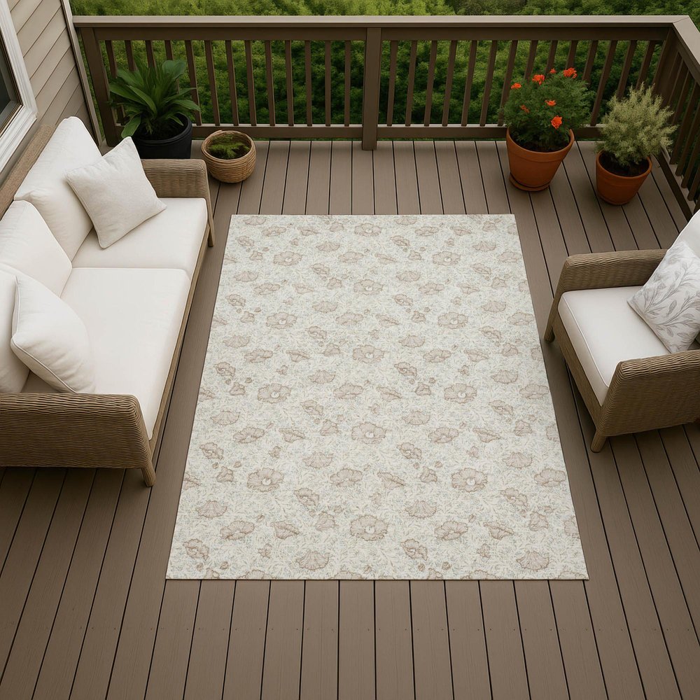 8' X 10' Ivory And Pearl Floral Washable Indoor Outdoor Area Rug — view 9