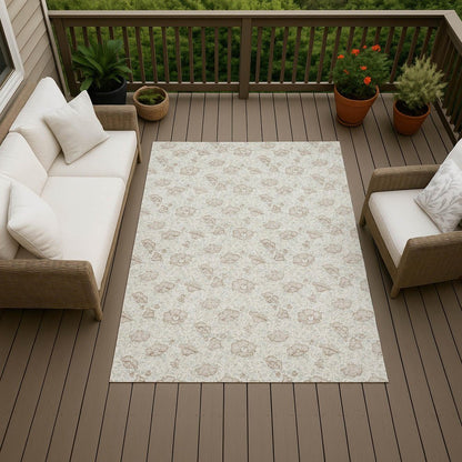 8' X 10' Ivory And Pearl Floral Washable Indoor Outdoor Area Rug HomeRoots