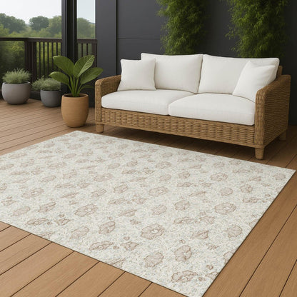 8' X 10' Ivory And Pearl Floral Washable Indoor Outdoor Area Rug HomeRoots
