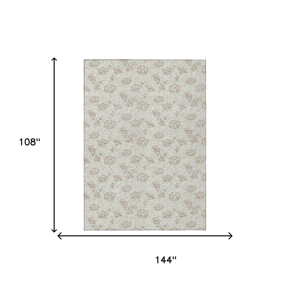 9' X 12' Ivory And Pearl Floral Washable Indoor Outdoor Area Rug HomeRoots
