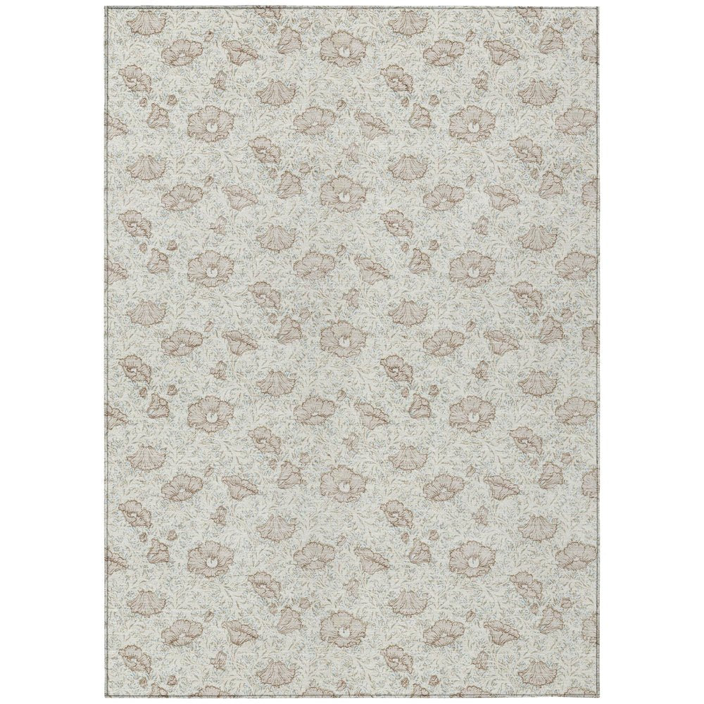 9' X 12' Ivory And Pearl Floral Washable Indoor Outdoor Area Rug HomeRoots