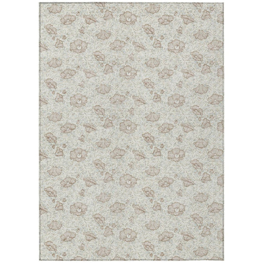 9' X 12' Ivory And Pearl Floral Washable Indoor Outdoor Area Rug HomeRoots