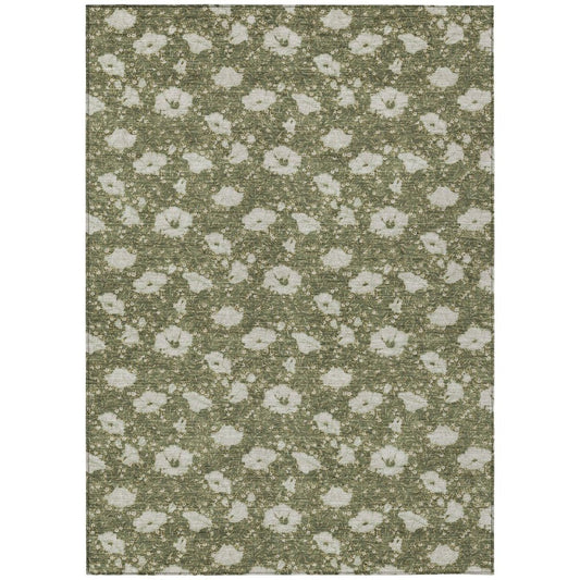 3' X 5' Olive Green And Green Floral Washable Indoor Outdoor Area Rug HomeRoots