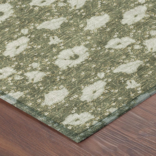3' X 5' Olive Green And Green Floral Washable Indoor Outdoor Area Rug HomeRoots