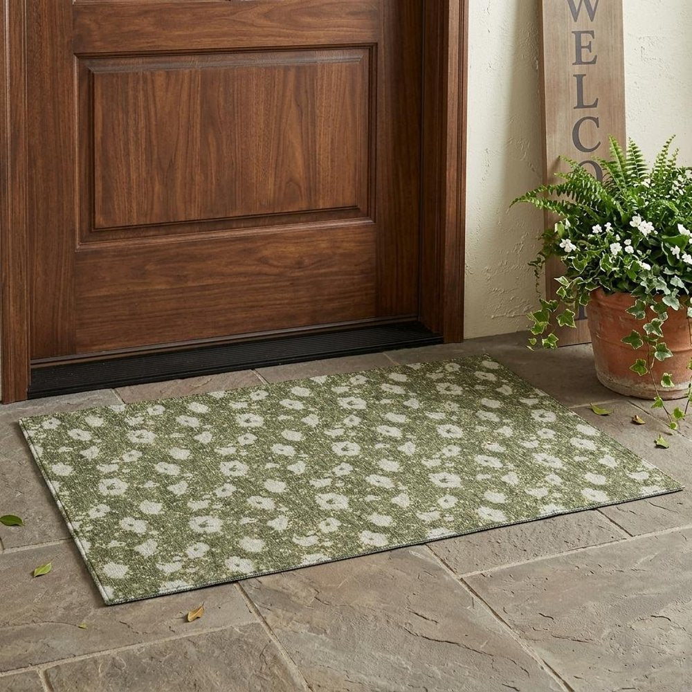 3' X 5' Olive Green And Green Floral Washable Indoor Outdoor Area Rug HomeRoots
