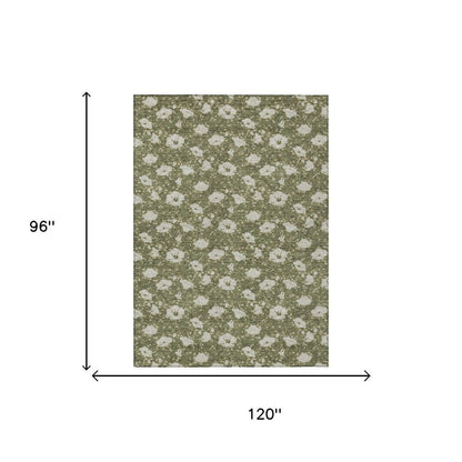 8' X 10' Olive Green And Green Floral Washable Indoor Outdoor Area Rug HomeRoots