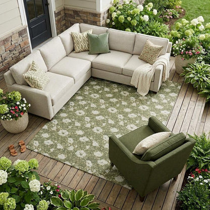 8' X 10' Olive Green And Green Floral Washable Indoor Outdoor Area Rug HomeRoots