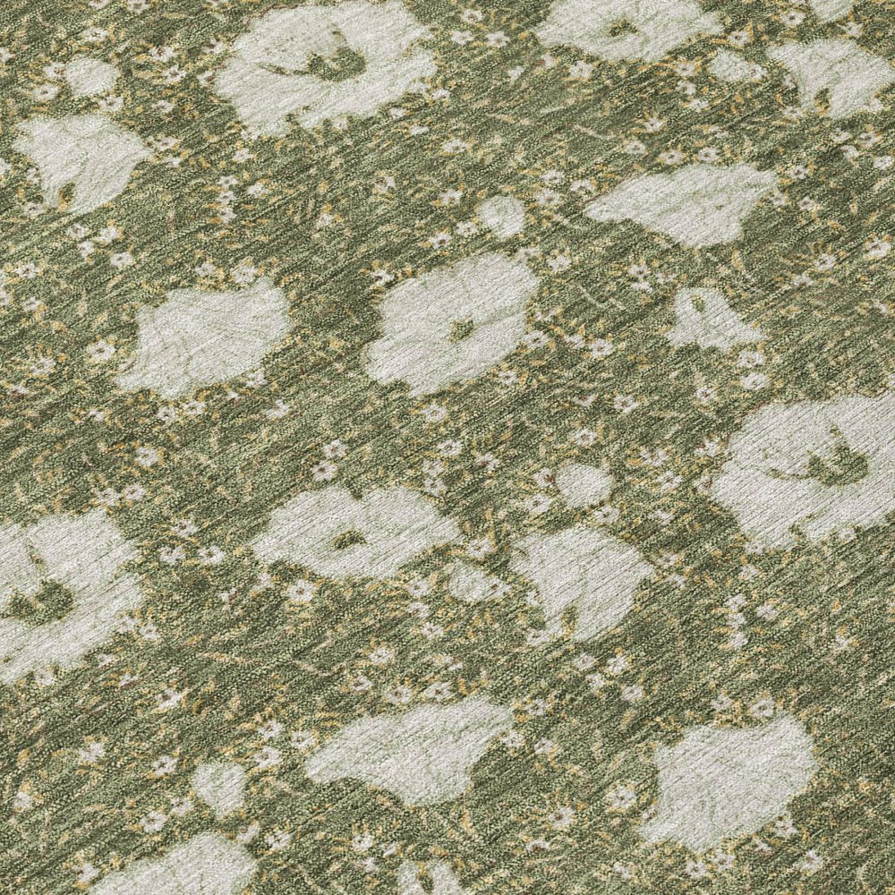 8' X 10' Olive Green And Green Floral Washable Indoor Outdoor Area Rug HomeRoots