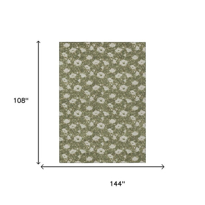 9' X 12' Olive Green And Green Floral Washable Indoor Outdoor Area Rug HomeRoots
